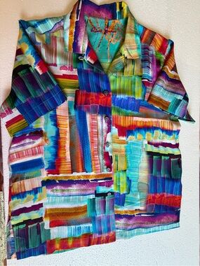 Robert Graham Women’s Silk Blend Abstract Watercolor Art Shirt Blouse Size XS